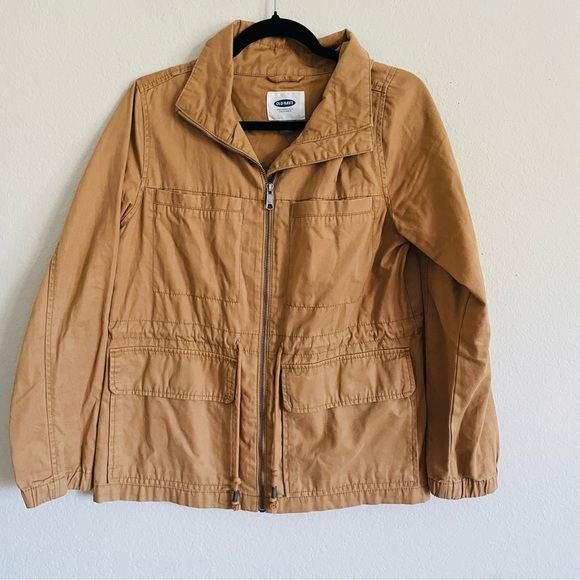 Old Navy woman utility jacket size Medium brown cinched waist light full zip - Picture 1 of 9